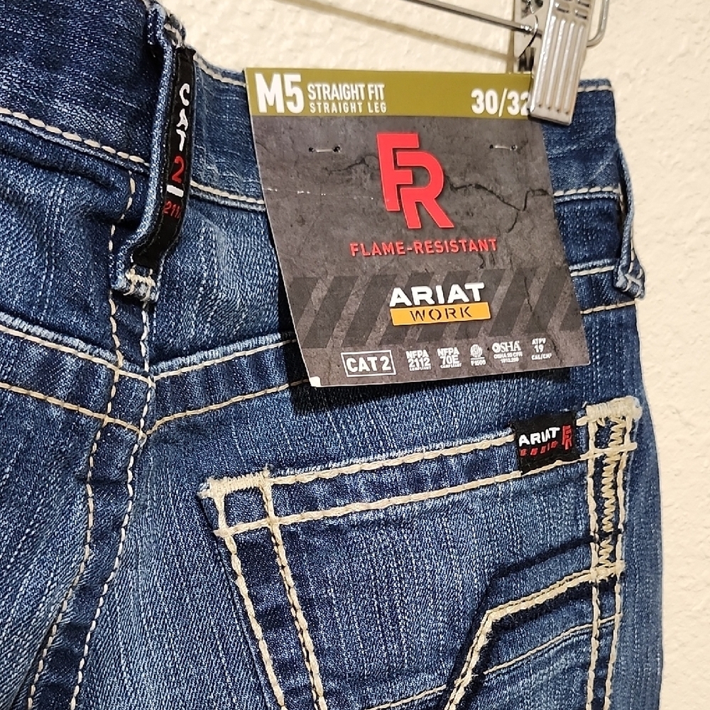 Ariat Blue and Cream Straight Jeans with Classic Indigo Style - Picture 13 of 15